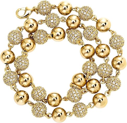 Solid Gold over S925 Sterling Silver 6mm-8mm Beaded Moissanite Chain, Minimalist Style, Gender-Neutral Urban Jewelry in Kuwait