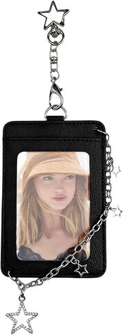 K-pop Photocard Holder Keychain with Metal Chain,Photocard Holder Keychain for Fans,Photocard Keychain with Star Design,Photo Card Holder Keychain with Chain for Daily Use & K-pop Events in Kuwait