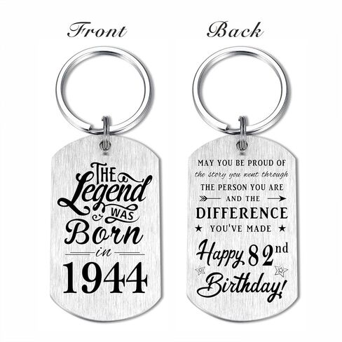 Yobent 82nd Birthday Gifts for Men 1944, Happy 82nd Birthday Keychain, 82 Year Old Birthday Gifts for Women, The Legend was Born in 1944 in Saudi Arabia