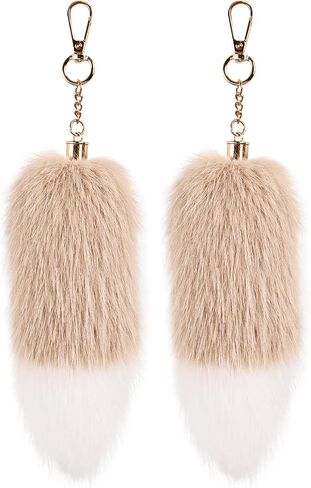 whitefeather 2 Pcs Fox Tail Keychain – Foxtail Fluffy Plush Tail Keychain for Bag Charm, Purse Charm, Cosplay Accessories in Kuwait