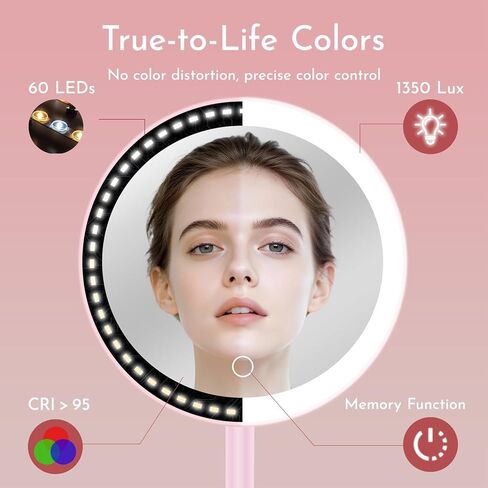 مرآة مكياج مع أضواء، مرآة مكياج وردية اللون قابلة لإعادة الشحن 4 في 1 تدور 360 درجة، 3 ألوان وسطوع قابل للتعديل، قابلة للفصل، مرآة مكياج مضيئة للمكتب والسفر in Kuwait