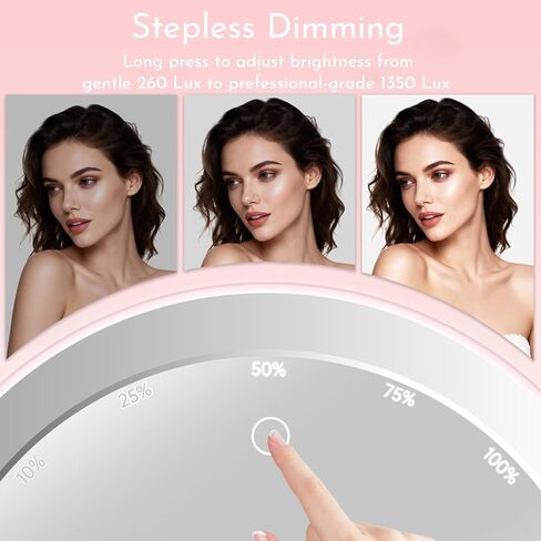 مرآة مكياج مع أضواء، مرآة مكياج وردية اللون قابلة لإعادة الشحن 4 في 1 تدور 360 درجة، 3 ألوان وسطوع قابل للتعديل، قابلة للفصل، مرآة مكياج مضيئة للمكتب والسفر in Kuwait