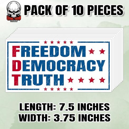 (10Pcs-7.5x3.75in) Freedom Democracy Truth Bumper Stickers Subtle Patriotic Foxglove Daisy Tulip Waterproof Vinyl Stickers Decals for Walls Windows Trucks Cars in Kuwait