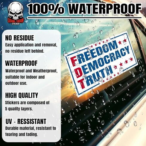 (10Pcs-7.5x3.75in) Freedom Democracy Truth Bumper Stickers Subtle Patriotic Foxglove Daisy Tulip Waterproof Vinyl Stickers Decals for Walls Windows Trucks Cars in Kuwait
