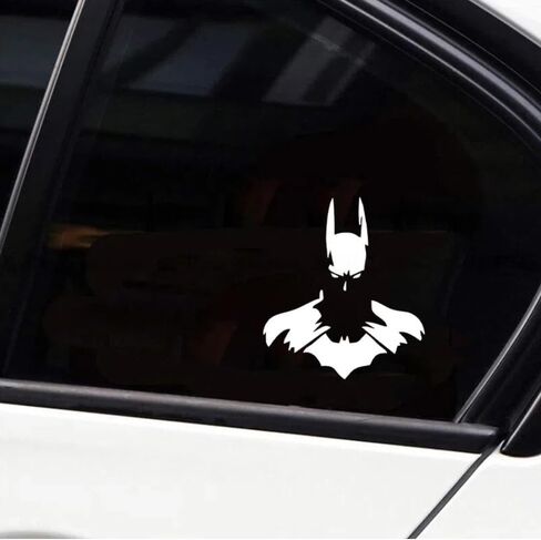 Batman Logo Car Decal Sticker (6.3x7.09 Inch) - White Vinyl for Window, Truck, SUV, Laptop - Waterproof Superhero Outdoor Decor in Saudi Arabia