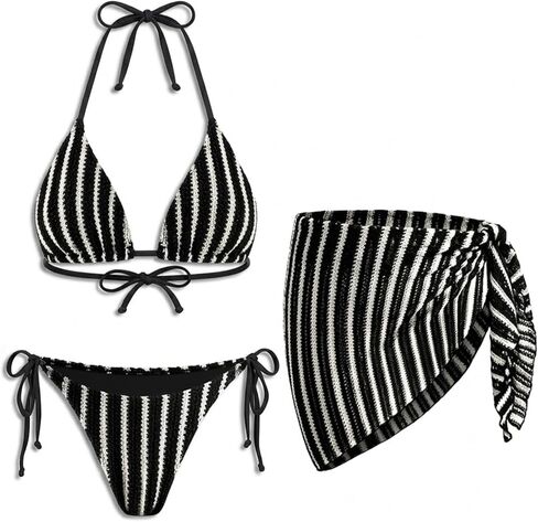 Women's 3 Piece Sexy Triangle Crochet Bikini Set - Halter Tie Side Swimsuit with Cover Up for Beach Vacation 2026 in Saudi Arabia
