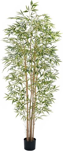 Artificial Bamboo Tree, Fake Bamboo Plant 5FT Tall with 6 Natural Real Bamboo Trunks, Artificial Tree Indoor Decor Faux Silk Tree for Home Office Living Room Modern Decor in Kuwait