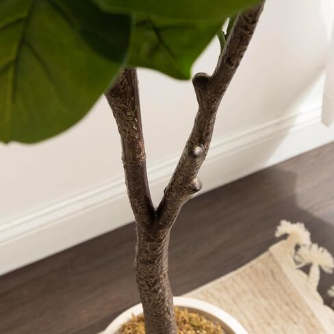 Kate and Laurel Fidmont Faux Fiddle Fig Tree with Livia Woven Basket, 6 FT, Natural Water Hyacinth, Potted Artificial Tree Indoor with Realistic Foliage and Added Moss, Fake Plant for Living Room in Saudi Arabia