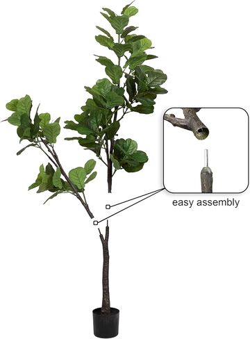 Kate and Laurel Fidmont Faux Fiddle Fig Tree with Livia Woven Basket, 6 FT, Natural Water Hyacinth, Potted Artificial Tree Indoor with Realistic Foliage and Added Moss, Fake Plant for Living Room in Saudi Arabia
