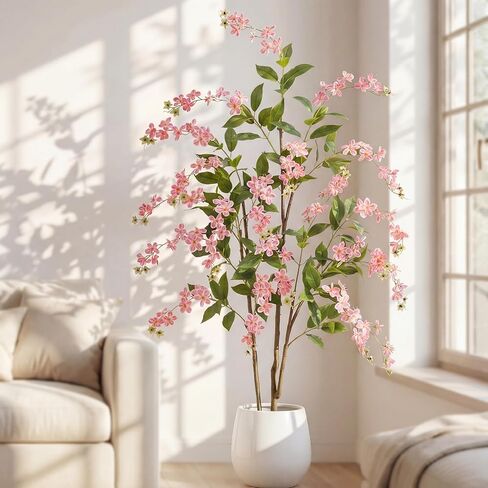 Giegxin 6 FT Artificial Flower Tree Fake Jasmine Plant, Potted Silk Tree Tall Faux Floor Plants and Pink Flower for Indoor Home Living Room Porch Office Decor in Saudi Arabia