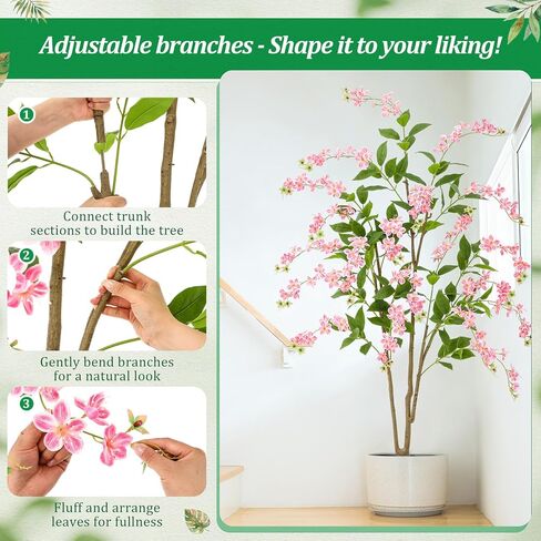 Giegxin 6 FT Artificial Flower Tree Fake Jasmine Plant, Potted Silk Tree Tall Faux Floor Plants and Pink Flower for Indoor Home Living Room Porch Office Decor in Saudi Arabia