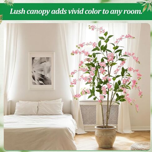 Giegxin 6 FT Artificial Flower Tree Fake Jasmine Plant, Potted Silk Tree Tall Faux Floor Plants and Pink Flower for Indoor Home Living Room Porch Office Decor in Saudi Arabia