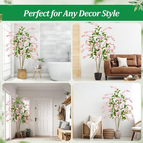 Giegxin 6 FT Artificial Flower Tree Fake Jasmine Plant, Potted Silk Tree Tall Faux Floor Plants and Pink Flower for Indoor Home Living Room Porch Office Decor in Saudi Arabia
