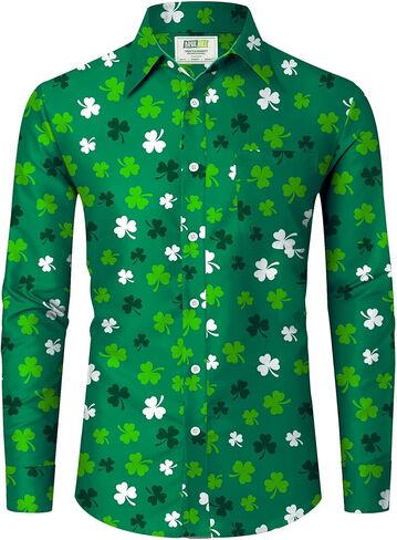 قميص Arvilhill رجالي بأكمام طويلة مطبوع عليه زر St Patrick's Shamrock Clover (S-3XL) in Saudi Arabia