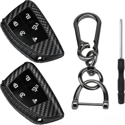 2 PCS Carbon Fiber Textured Silicone Key Fob Cover, Cover Case Protector Keyless with 5 Buttons Compatible with Chevrolet Chevy Silverado 1500 2500 3500 HD EV GMC Sierra 1500 2500 3500 HD in Kuwait