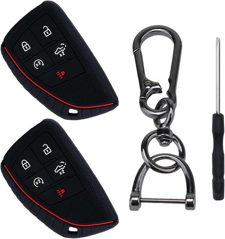 2 PCS Carbon Fiber Textured Silicone Key Fob Cover, Cover Case Protector Keyless with 5 Buttons Compatible with Chevrolet Chevy Silverado 1500 2500 3500 HD EV GMC Sierra 1500 2500 3500 HD in Saudi Arabia