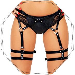 REETAN Leather Leg Harness Garter Belt Thigh Black Rave Fashion Body Accessories for Women in Kuwait