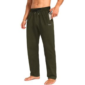 Men's Sweatpants Cotton Yoga Pants Casual Jersey Pants for Men Open Bottom Straight Leg with Zipper Pockets in Kuwait