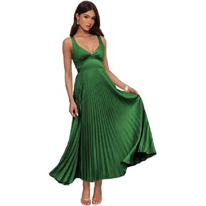 V Neck Bridesmaid Dresses 2026 Spaghetti Straps Satin Pleated Corset A Line Long Formal Dress OE21 in Kuwait