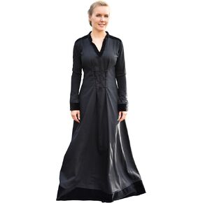 Battle-Merchant Meira Medieval Lace-Up Dress for Women Cotton Gown with Velvet Trim, Renaissance Faire, LARP & Gothic Costume in Kuwait
