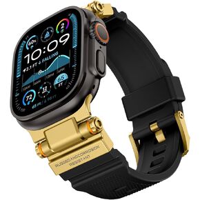 متوافق مع Apple Watch Ultra 2/Ultra Band 49mm/46mm/45mm/44mm/42mm للرجال، موصل معدني مع حزام رياضي من السيليكون لـ iWatch Ultra 2/1 Series 10/9/8/7/6/SE/5/4/ 3/2/1، أسود/أسود in Kuwait