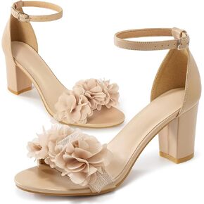 Comfortable Block Heels for Women: 3-inch Stable Heel & Elegant Flower for Confidence Walking on Wedding - Soft Cushioned Insole & Adjustable Ankle Strap for Bride & Bridesmaids in Kuwait