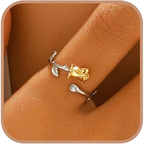 هدايا عيد الفصح 925 الفضة الاسترليني خاتم زهرة الورد للنساء لذيذ 14 كيلو مطلية بالذهب لطيف روز وعد الدائري لابنتها أمي نغمتين تكويم الفرقة عصابة عيد ميلاد مجوهرات قابل للتعديل حجم 5 إلى 8 in Kuwait