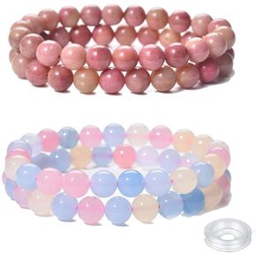 Crystal Beaded Bracelets Set, 4 Piece Gemstone Stretch Bracelets, Rose Quartz, Agate,Jasper, Tiger Eye and Multicolor Glass Beads with String in Kuwait