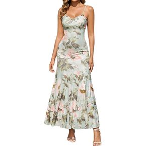 EYNMIN Floral Maxi Dress Lace Spaghetti Strap Flowy Ruffle Long Sundress 2026 Spring Summer Wedding Guest Dresses for Women in Kuwait