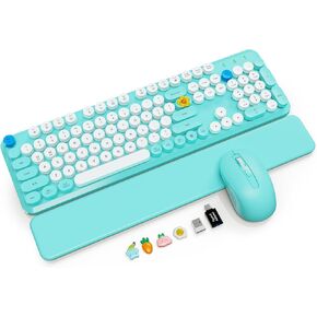 مجموعة لوحة مفاتيح وماوس لاسلكية، أغطية مفاتيح مستديرة، لوحة مفاتيح آلة كاتبة كاملة الحجم مع مسند معصم قابل للفصل، وضع السكون وأرجل إمالة، اتصال لاسلكي 2.4 جيجا هرتز لأجهزة Mac/Windows/PC in Kuwait