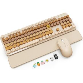 Wireless Keyboard and Mouse Combo, Round Keycaps, Full-Size Retro Typewriter Keyboard with Detachable Wrist Rest, Sleep Mode & Tilt Legs, 2.4GHz Cordless Connection for Mac/Windows/PC in Saudi Arabia