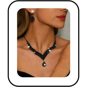 Rhinestone Jewelry Set Crystal Tassel Necklace Earrings Set Sparkly Necklace Earrings Set Wedding Prom Formal Costume Jewelry Accessories for Women ﻿ in Saudi Arabia