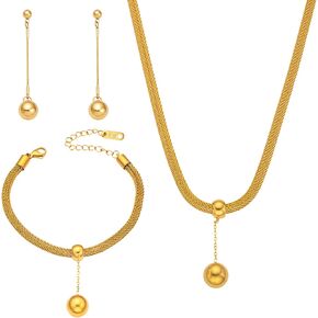 18K Gold Plated Jewelry Set For Woman, Beads And Tassels Design Necklace, Bracelet, Earrings Set And A Jewelry Box - Gift For Her in Saudi Arabia
