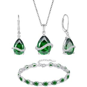 Emerald Jewelry Set 925 Sterling Silver Pear Shaped May Birthstone Earrings Necklace Bracelet Jewelry for Women in Saudi Arabia
