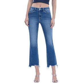 VERVET Women's Bella High Rise Frayed Hem Kick Flare Leg Jeans in Kuwait