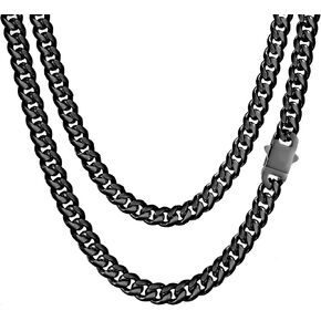 Miami Cuban Link Chain Necklace for Men Women Gold Plated Silver Black Stainless Steel Curb Chain Necklace 5mm/7mm/8mm/9mm/12mm/14mm Width 18 to 30 inch Secure Clasp Hip Hop Jewelry Gifts for Men in Kuwait