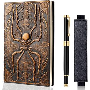 FEIDIAO Vintage Spider Notebook DND منقوش، مجلة سفر ثلاثية الأبعاد من جلد البولي يوريثان مع قلم حبر جاف وغطاء قلم، غلاف فني A5، مذكرات بطانة غلاف فني، هدية كتابة للرجال والنساء (فضي) in Kuwait