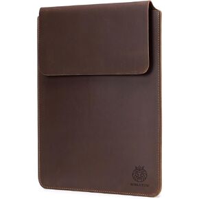 حافظة كمبيوتر محمول مقاس 15/16 بوصة مصنوعة من الجلد الطبيعي، غطاء تابلت نحيف وناعم وخفيف الوزن مع قفل قلاب، بني in Kuwait