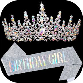 COCIDE BIRTHDAY GIRL Sash for Women Happy Birthday Sashes and Crowns for Girls Crystal Tiaras for Princess Silver Party Decoration for Gift Headband Supplies Accessories Favors in Kuwait