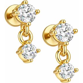 Flat Back Earrings Hypoallergenic - 14k Gold Dainty Cubic Zirconia Earrings Studs - G23 Titanium Internal Thread Cubic Zirconia Studs - Flatback Dangle Stud Earring Helix Piercing Jewelry in Kuwait