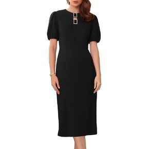 Women's Formal Dress Puff Sleeve Wedding Guest Cocktail Keyhole Neck Midi Pencil Sheath Dresses in Kuwait