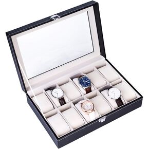 Watch Box for Men,6 Slot Mens Watch Case with Large Glass Lid,Watch Storage Box Watch Holder Organizer,Watch Display Case for Men & Women Gift in Saudi Arabia