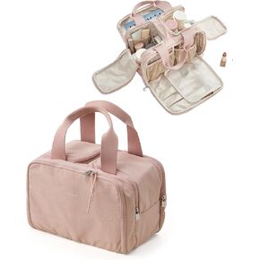 EACHY Travel Makeup Bag with Handle, Large Capacity Makeup Organizer, Waterproof Cosmetic Bag for Women, Wide-Open Design, Portable Toiletry Case for Travel, Accessories, and Essentials (Pink) in Kuwait