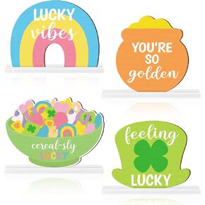 St. Patrick's Day Centerpieces - Lucky Charms Wooden Tiered Tray Signs Table Decorations, Cereal-sly Green Clover Detachable Table Topper for Home Kitchen Bedroom Irish Day Event Supplies in Kuwait