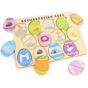 12 Pcs Wooden Resurrection Easter Story Eggs, Resurrection Story Eggs with Meaningful Symbols, Interactive Christian Easter Gifts in Kuwait