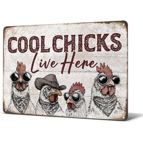 علامات حظيرة الدجاج العتيقة من Heuhuww، علامة معدنية لطيفة تعيش هنا لسياج المزرعة في الهواء الطلق، ديكور الديك المنزلي، 30.48 سم × 20.32 سم (H2) in Kuwait