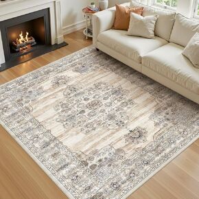 Washable 5x7 Area Rugs - Rugs for Living Room Stain Resistant Soft Carpet Vintage Large Rugs for Bedroom Non Slip Backing Office Nursery Kid & Pet Friendly - Beige in Kuwait