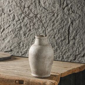 Handmade Rustic Ceramic Decorative vase, 8.3 x 5.5 inches, Off-White, Handcrafted in Vintage Style, Complements Rustic, Country, and Various Decor Themes. in Saudi Arabia