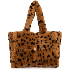 حقيبة كتف كبيرة من الفرو الصناعي الناعم للنساء، حقيبة يد قطيفة ومحفظة ذات مقبض علوي من الفرو in Kuwait