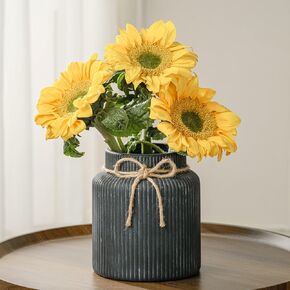 Rustic Ceramic Vase, 7.2 inch Brown Vintage Flower Vase Decorative Ribbed Vases for Home Decor, Farmhouse Terracotta Vases for Bedroom Living Room Table Centerpieces Shelf Cabinet Decorations in Saudi Arabia